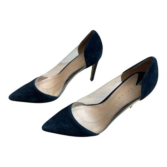 Leith Black Suede Leather PVC See Through Pointed Toe Pumps Heels Size 7.5 EUC - Picture 6 of 7